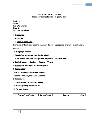 Giáo án môn Tiếng Anh Khối 6 - Tiết 1+2
